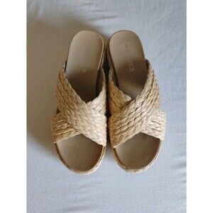J/Slides NYC Quiver Sandals Womens Woven Raffia Platform Slide Natural Sz 7 1/2
